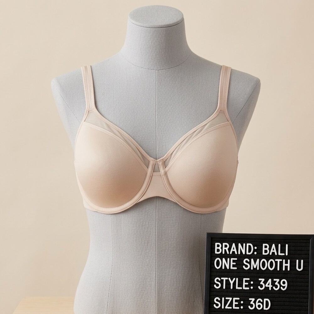 Bali One Smooth U Ultra Light Bra 36D Beige Tan Nude Smoothing Style 3439